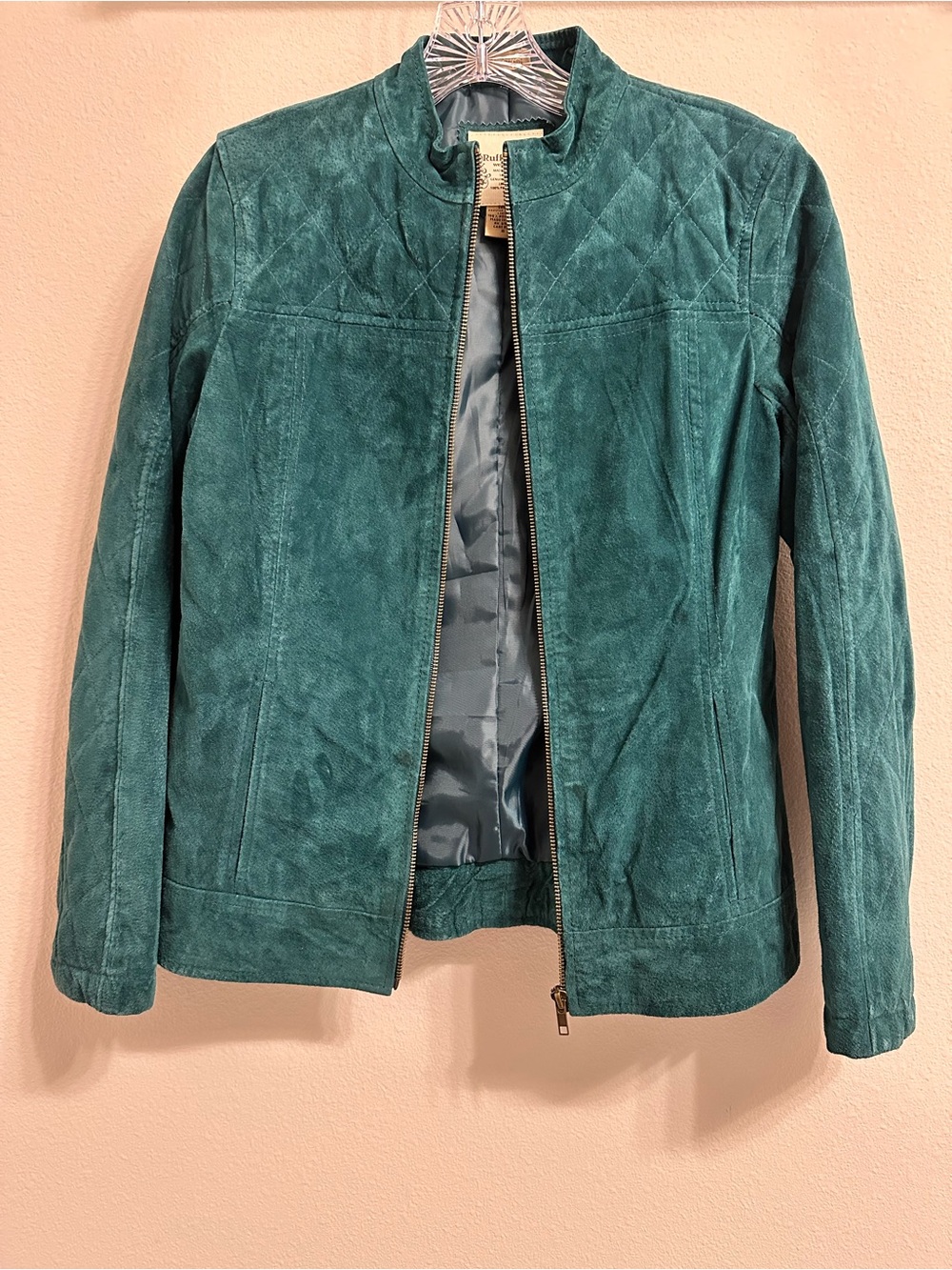 Ruff Hewn Teal Suede Genuine Leather Jacket size S - Picture 3 of 5